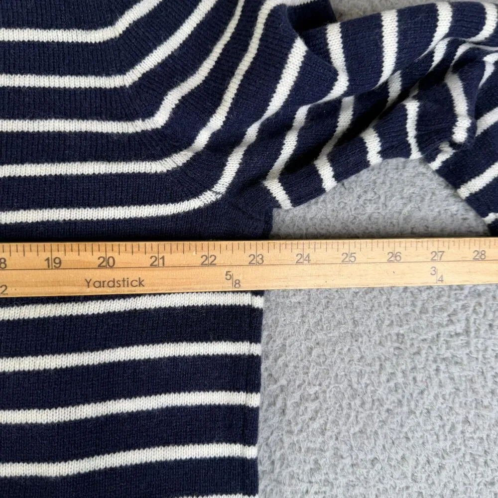 J CREW Sweater Men XL Navy Cream Striped Lambswool Blend Crew Neck Knit Pullover